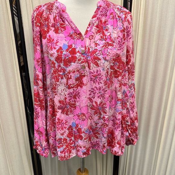 Lilly Pulitzer Pink and Red Floral Blouse - Picture 2 of 4
